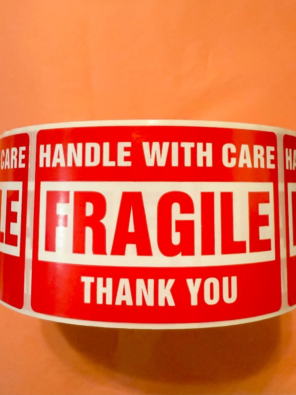 1 Roll/500 Stickers, Handle with Care Fragile, Red Warning Shipping Label 2”x3”